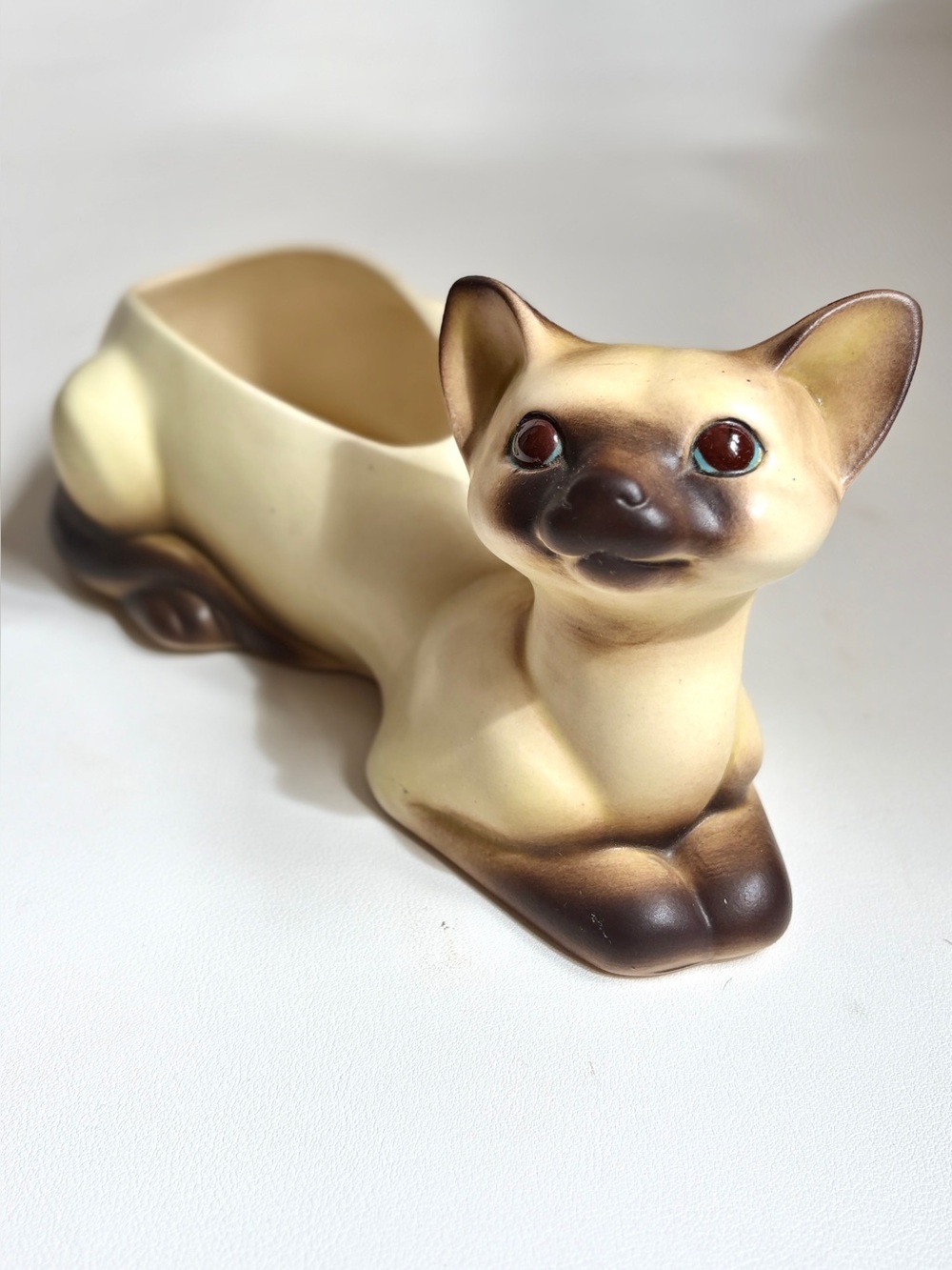 Mid Century Ceramic Planter Siamese Cat Figure Matte Glaze Retro Decor Plant Pot